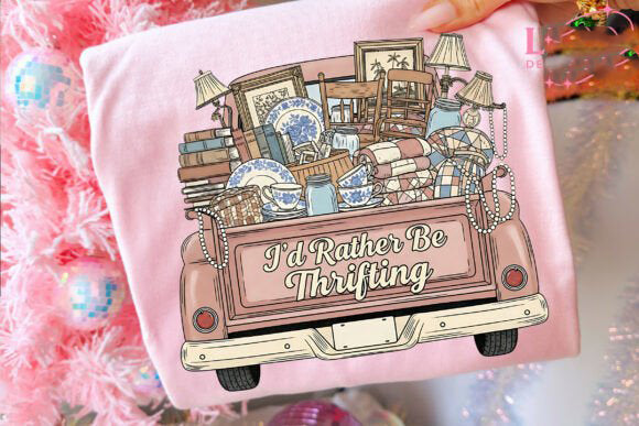Gray I'd Rather Be Thrifting graphic tee from Anchored Grace Boutique with a casual fit and printed slogan on the front.