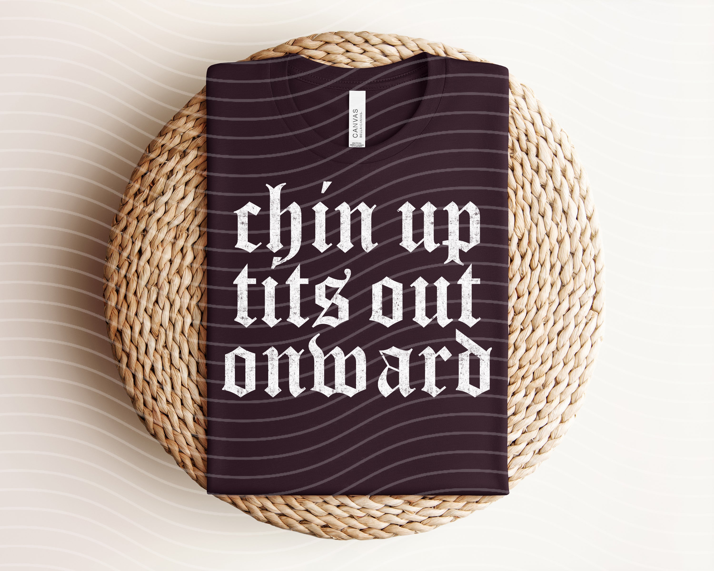 Chin Up graphic tee by Anchored Grace Boutique featuring a motivational design on a casual cotton t-shirt
