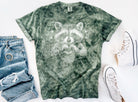 Black and white raccoon graphic tee from Anchored Grace Boutique, featuring a stylish raccoon illustration on a casual t-shirt.