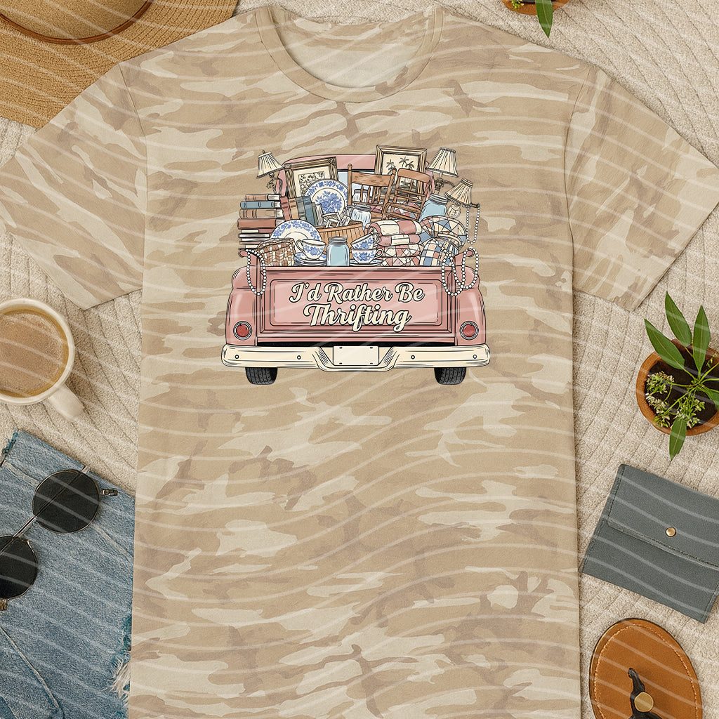 I'd Rather Be Thrifting graphic tee by Anchored Grace Boutique, featuring a casual cotton t-shirt with thrifting-themed design.