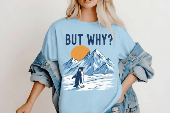 Black graphic tee featuring the "But Why" design by Anchored Grace Boutique, casual fit, displayed on a plain background.