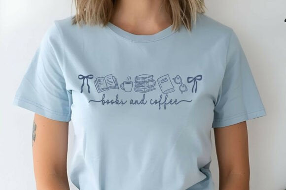 Books and coffee graphic tee by Anchored Grace Boutique, featuring a cozy book and coffee cup design on a casual t-shirt.