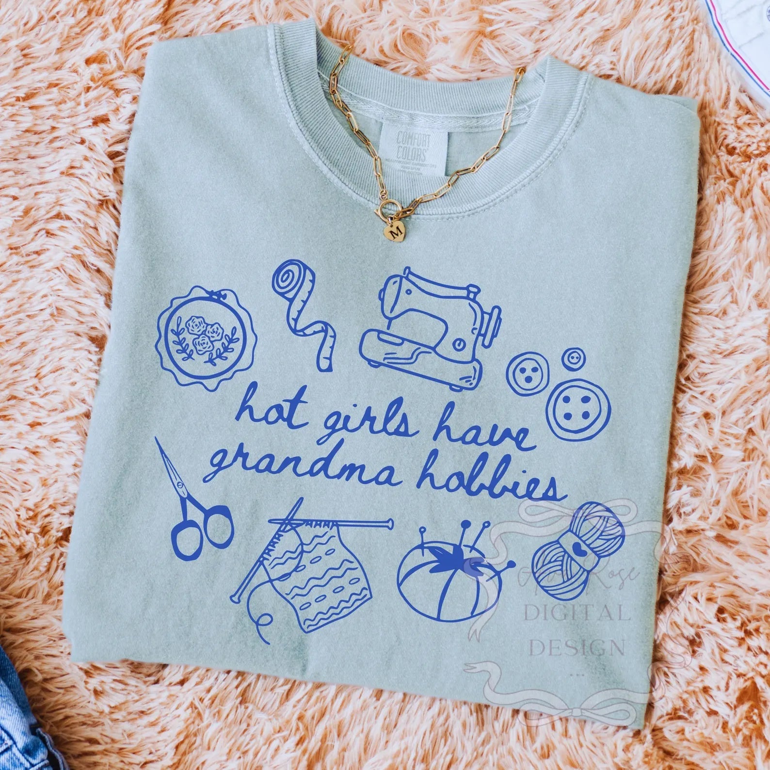 Hot Girls Have Grandma Hobbies graphic tee from Anchored Grace Boutique, featuring a stylish casual t-shirt with fun text design.