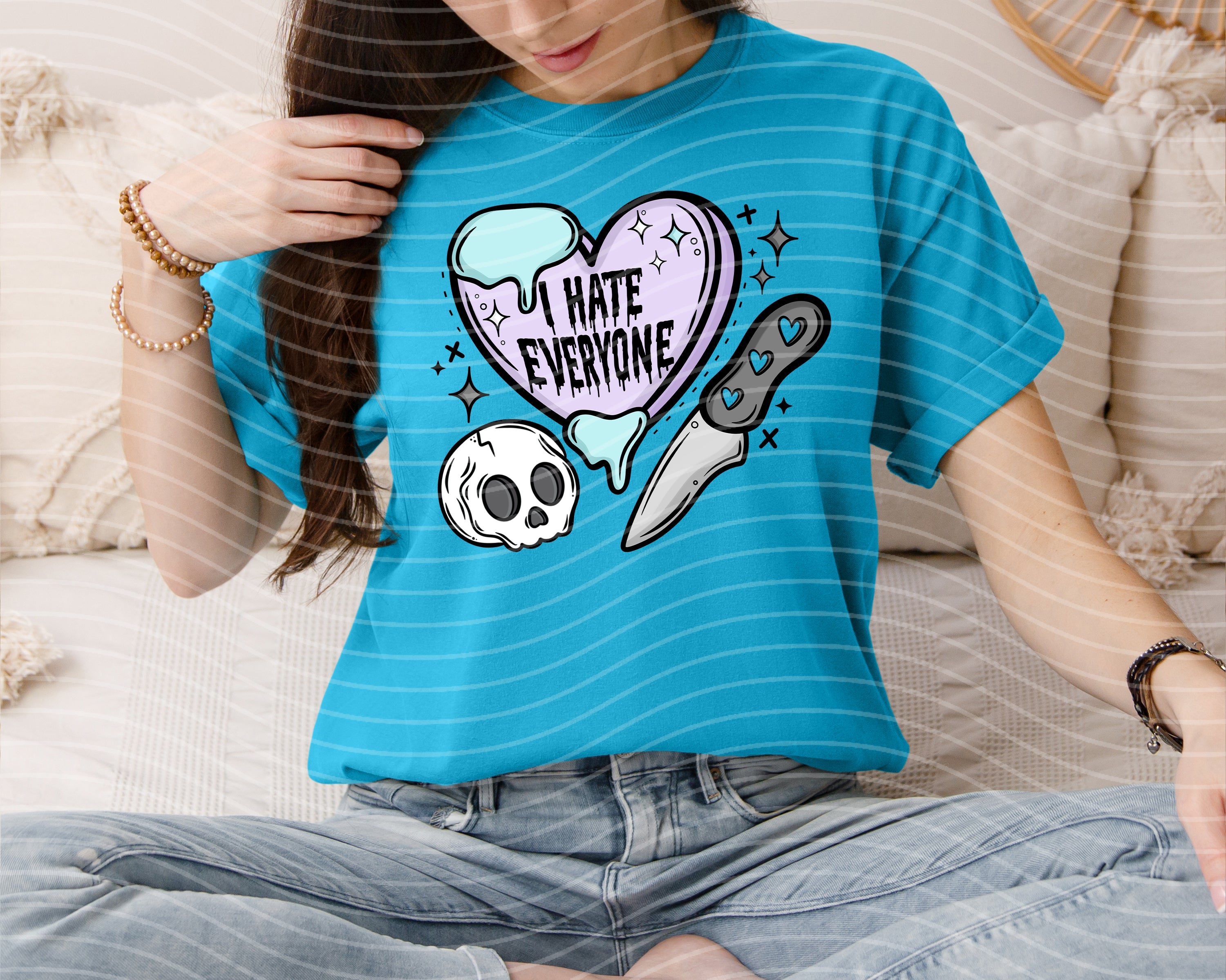 Black I Hate Everyone graphic tee by Anchored Grace Boutique, featuring bold text and casual fit, displayed on a hanger.