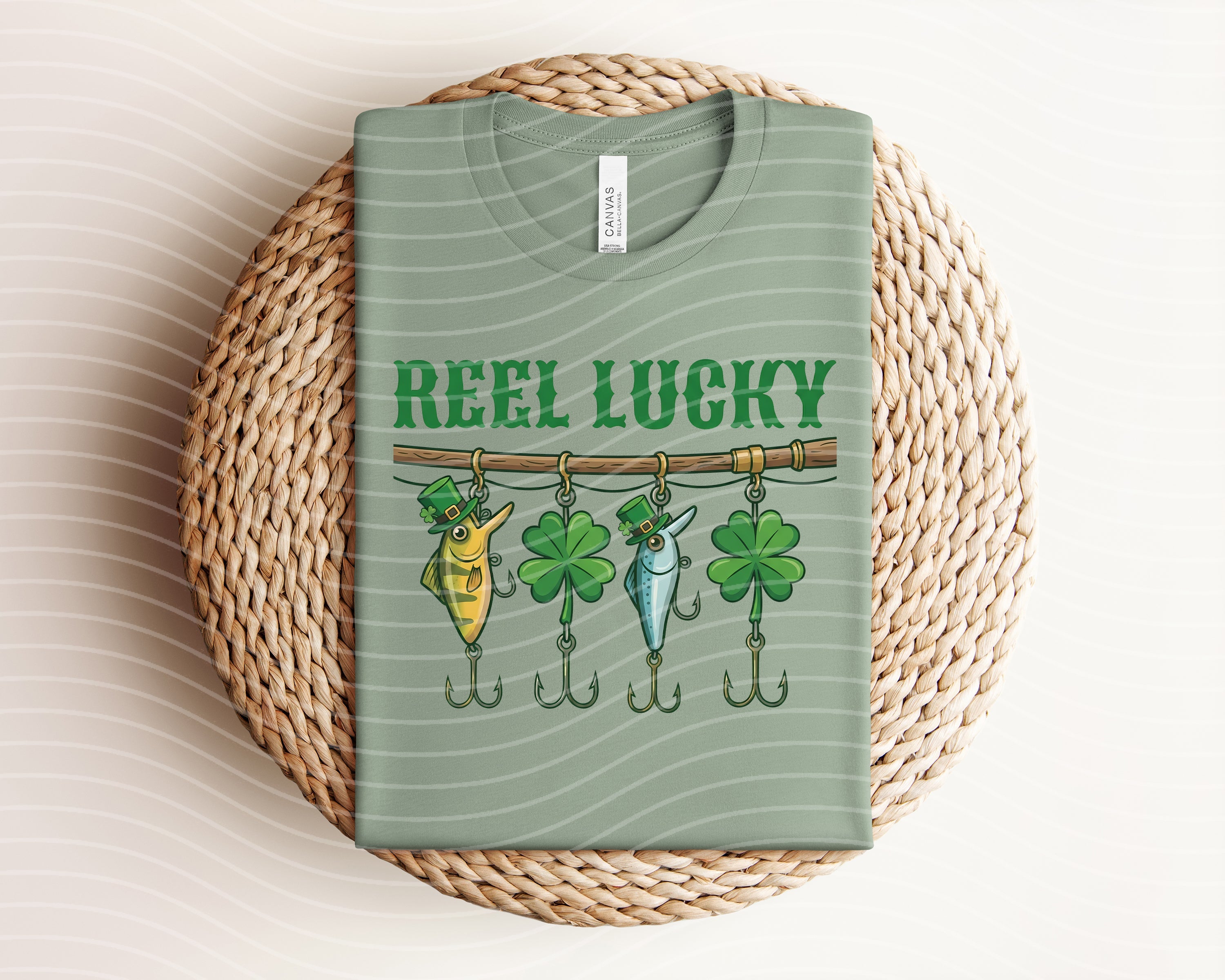 Lucky graphic tee by Anchored Grace Boutique featuring a colorful reel design on soft cotton fabric.