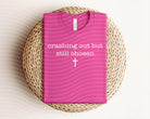 Gray Crashing Out But Still Chosen graphic tee from Anchored Grace Boutique, featuring bold text design on soft fabric.