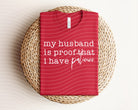 Gray graphic tee from Anchored Grace Boutique featuring the phrase "My Husband is Proof That I Have Patience" in stylish font.