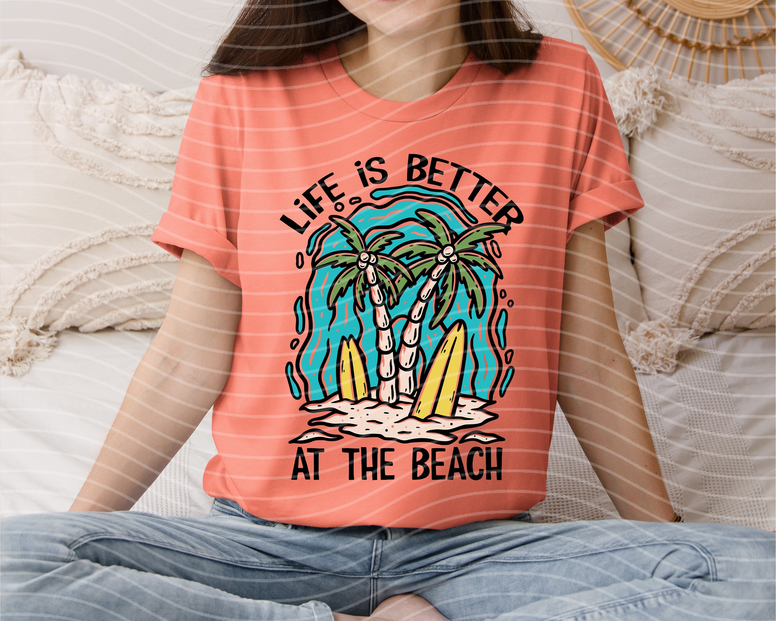Life is Better at the Beach graphic tee by Anchored Grace Boutique, featuring a coastal-themed design on a casual cotton t-shirt.