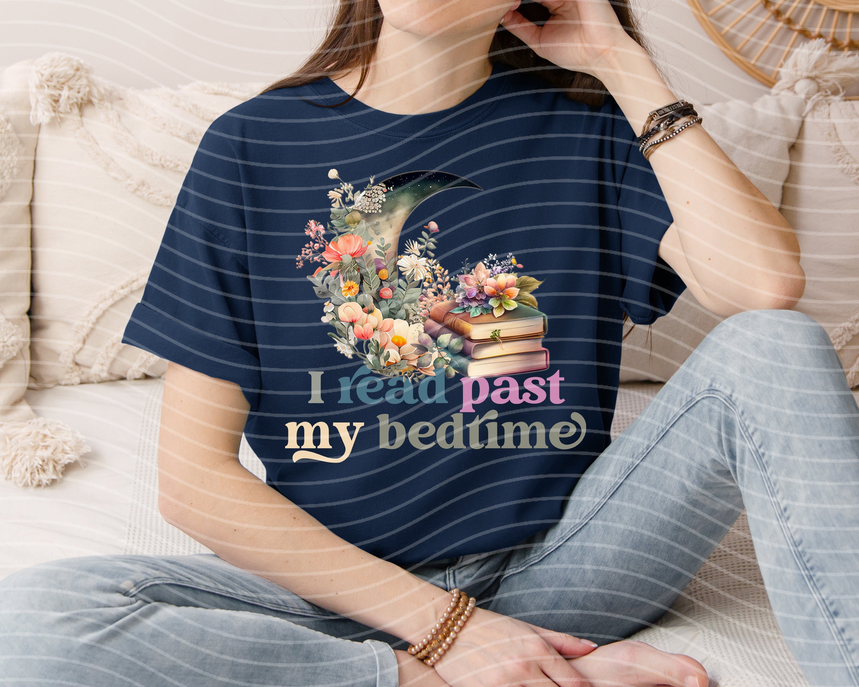 Gray I Read Past My Bedtime graphic tee by Anchored Grace Boutique, featuring playful bedtime-themed design on soft cotton fabric.