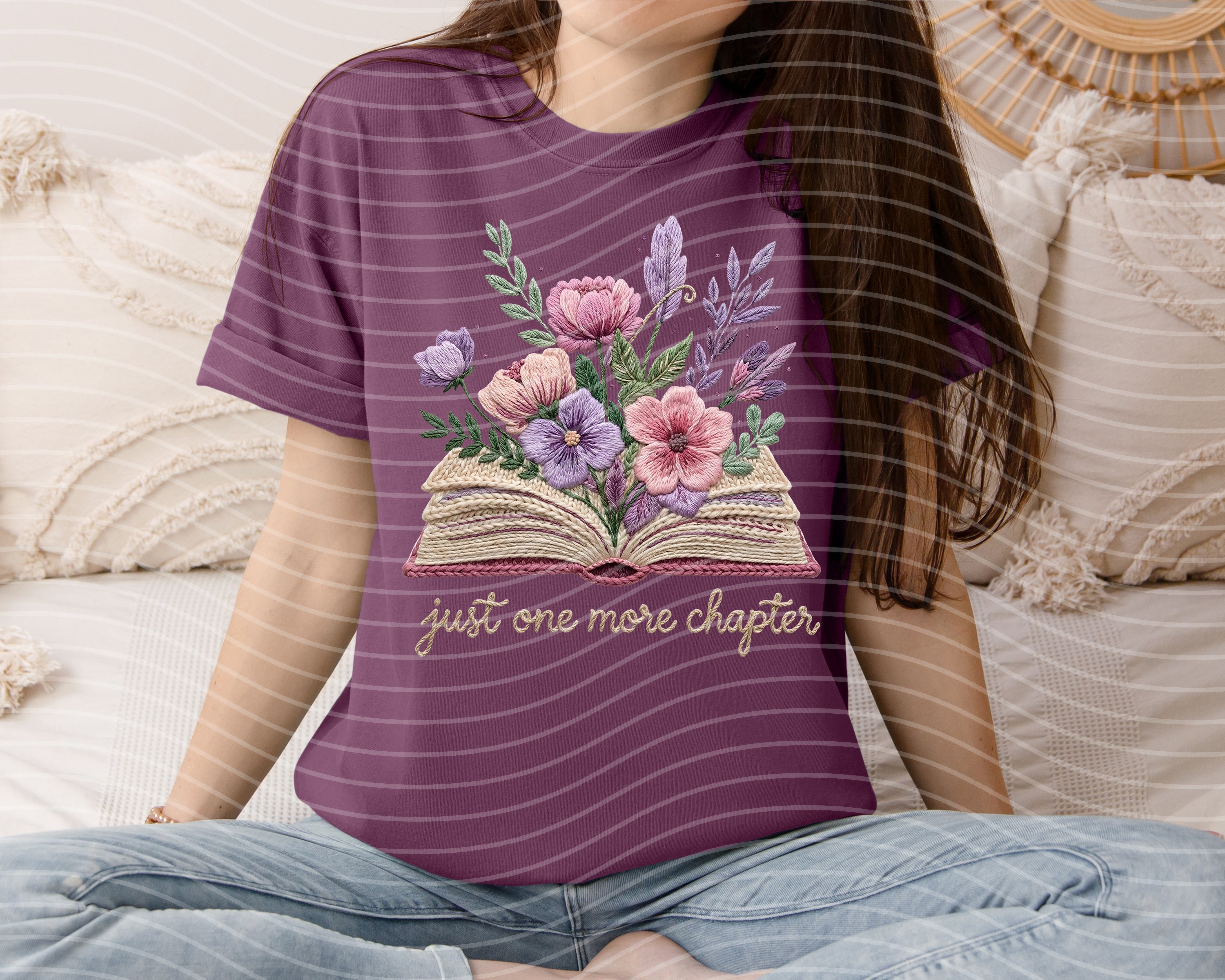 Black graphic tee from Anchored Grace Boutique with "Just One More Chapter" print, casual style, and comfortable fit.