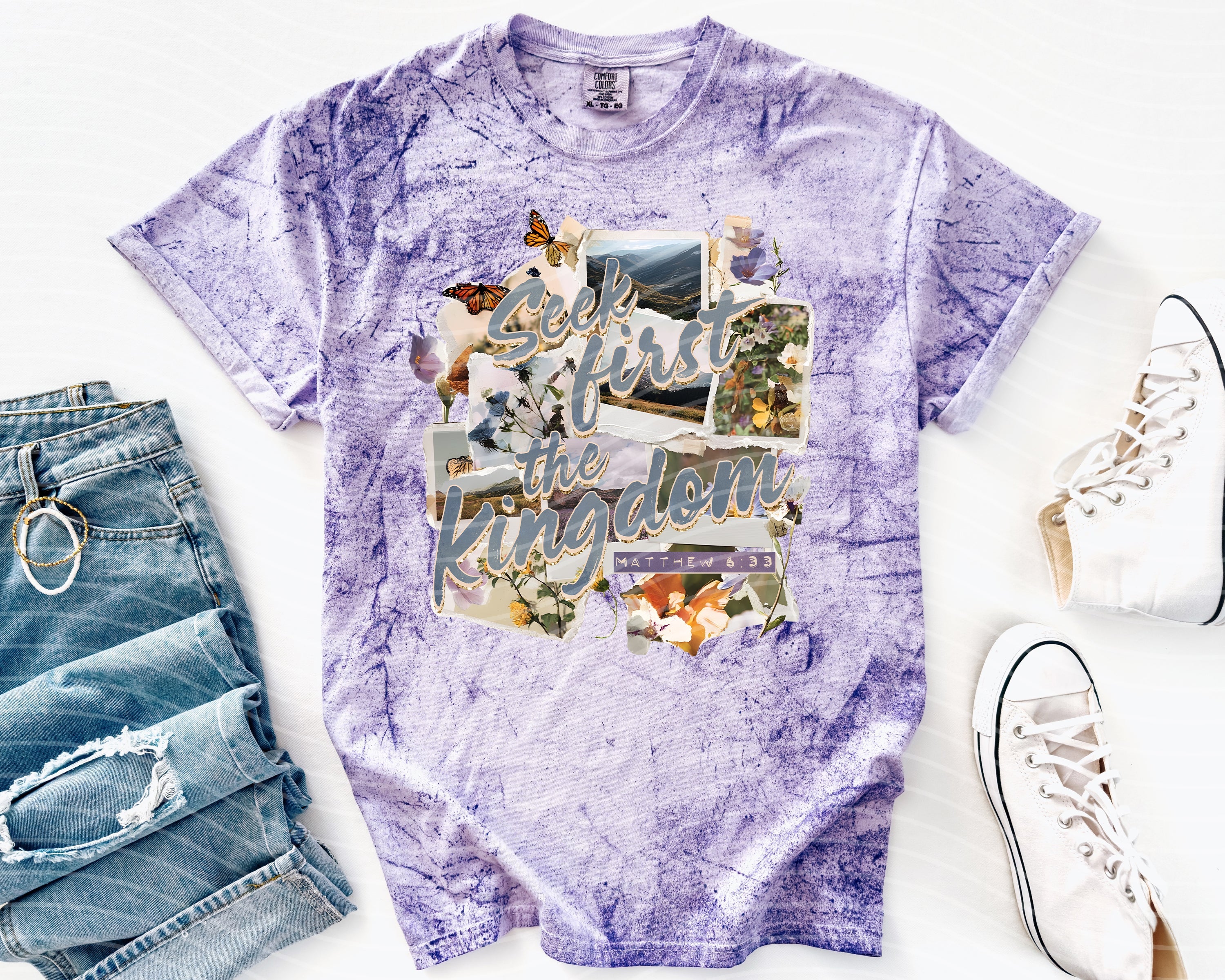 Black Seek First the Kingdom graphic tee by Anchored Grace Boutique featuring a Christian-inspired design on soft cotton fabric.