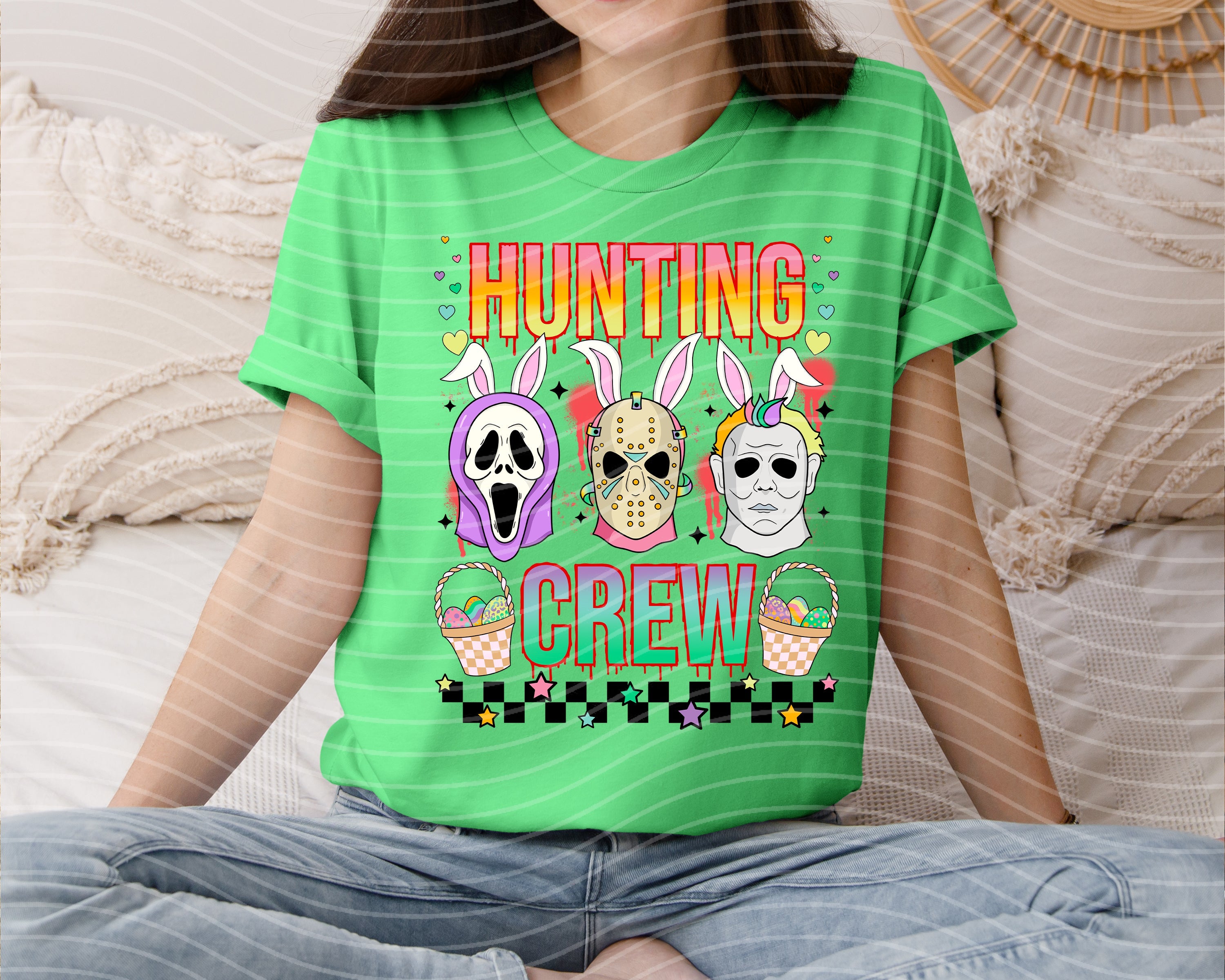 Hunting Crew graphic tee by Anchored Grace Boutique featuring a stylish hunting-themed design on a casual t-shirt.