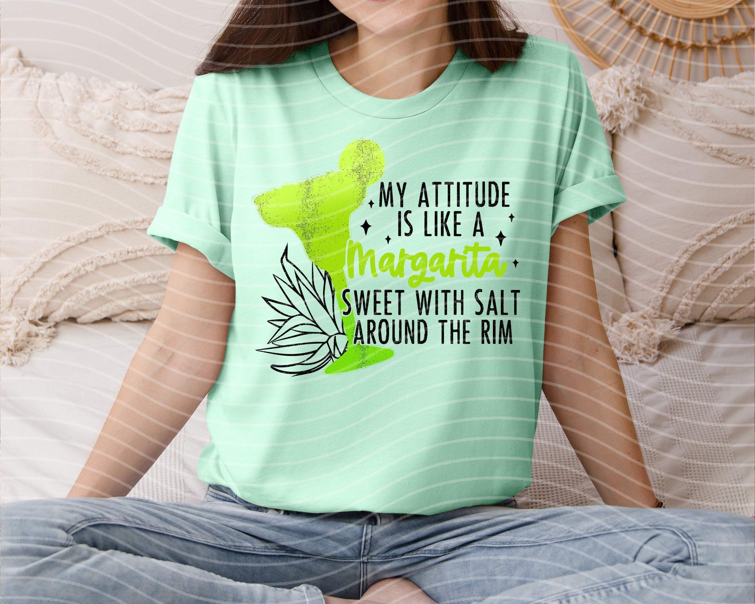 Black graphic tee with "My Attitude is Like a Margarita" print from Anchored Grace Boutique, casual and stylish t-shirt for women.