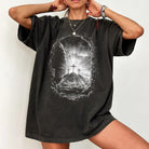 Black and white crosses graphic tee from Anchored Grace Boutique, featuring a stylish design on a casual t-shirt.