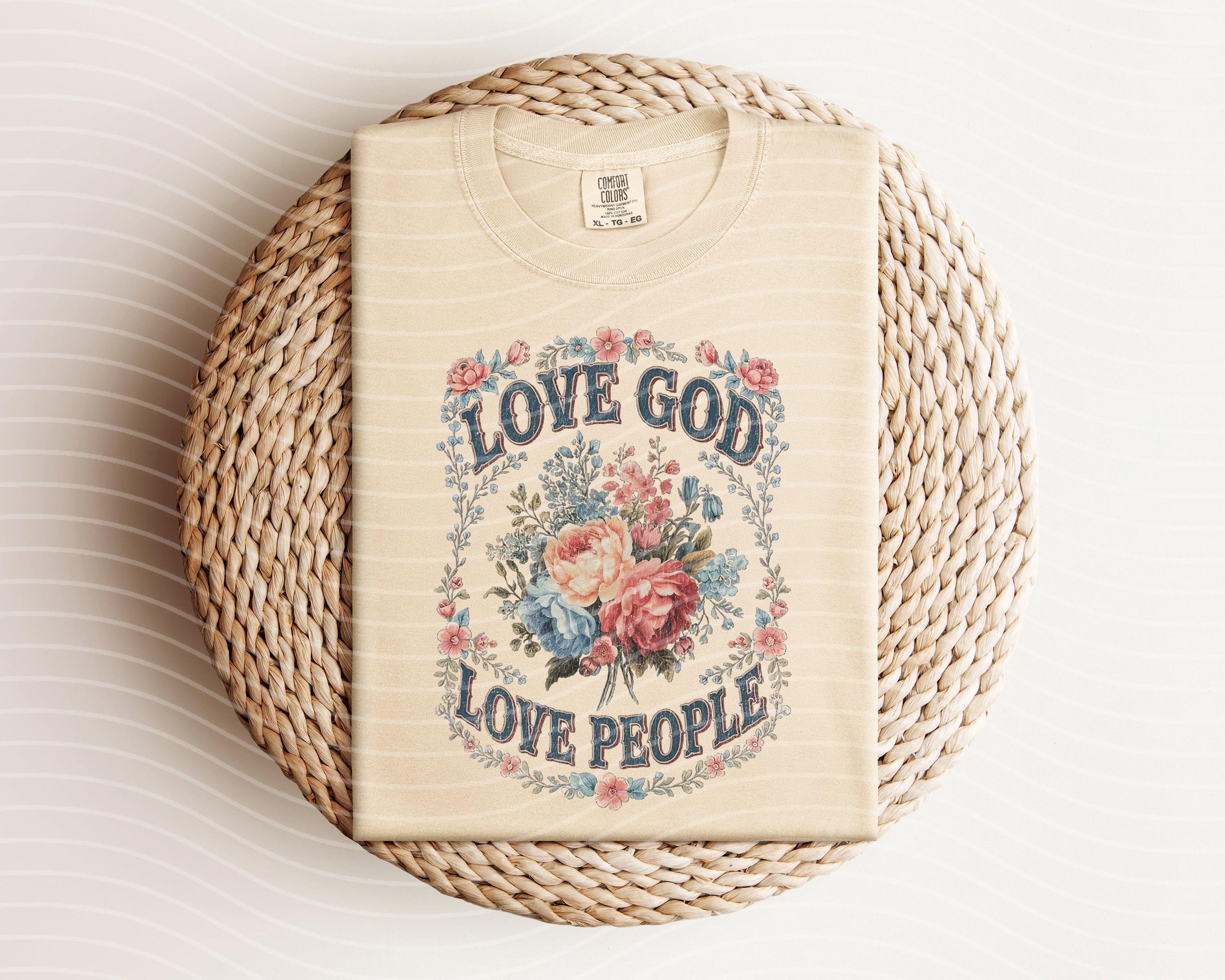 Black graphic tee from Anchored Grace Boutique featuring the "Love God Love People" design on the front.
