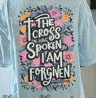 Black graphic tee featuring "The Cross Has Spoken" design from Anchored Grace Boutique, casual apparel with faith-inspired print.