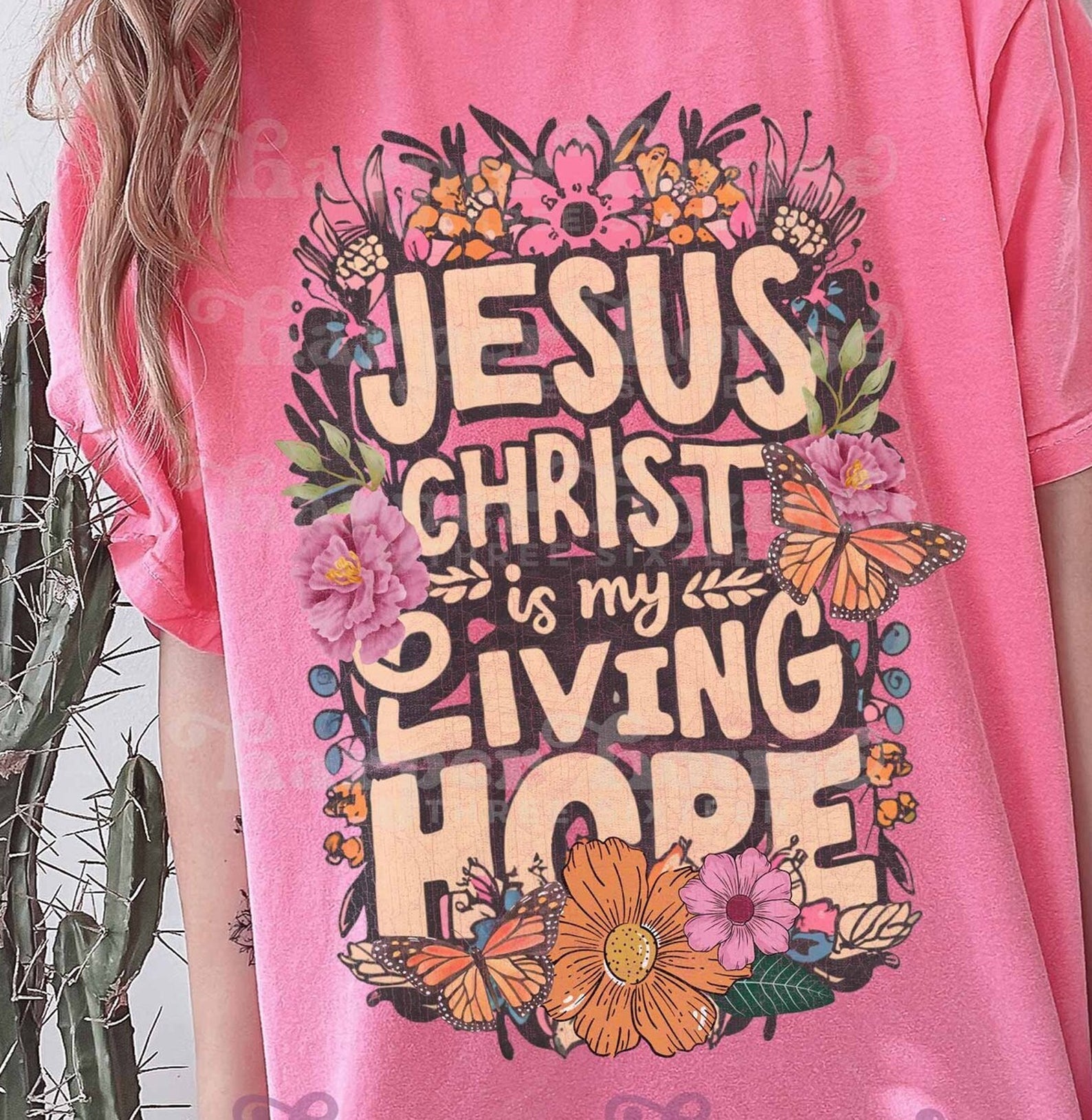Christian graphic tee featuring Jesus Christ and "My Living Hope" design, by Anchored Grace Boutique.