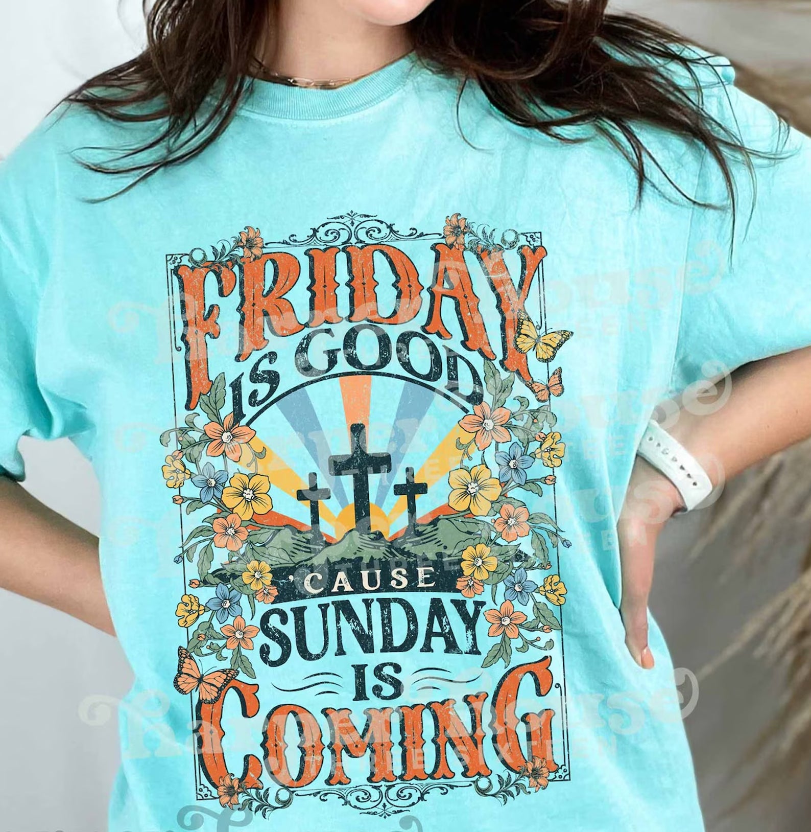 Friday is Good graphic tee by Anchored Grace Boutique featuring a casual, stylish design with bold text on soft fabric.