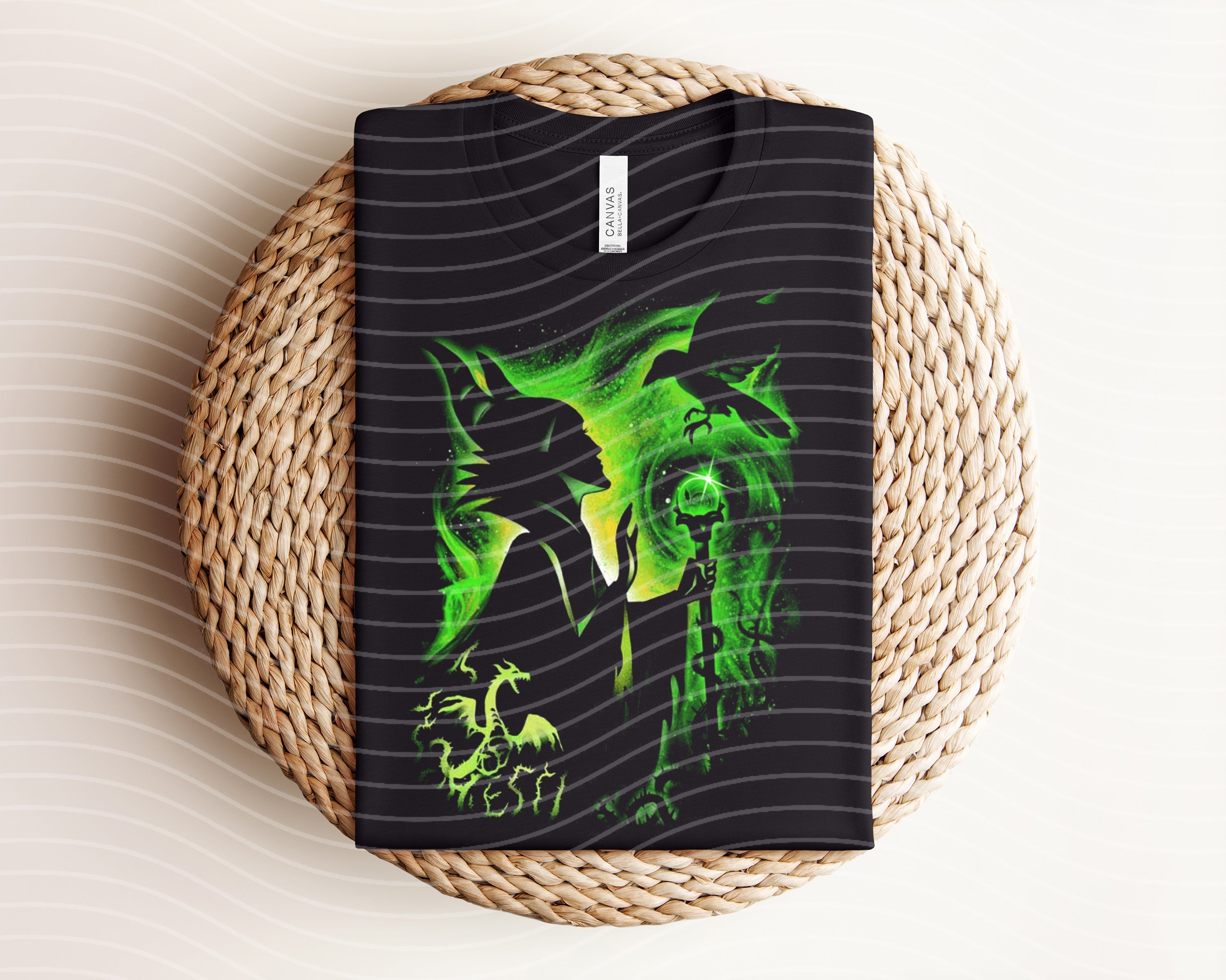 Maleficent dark graphic tee featuring a bold, artistic design from Anchored Grace Boutique, displayed on a plain background.