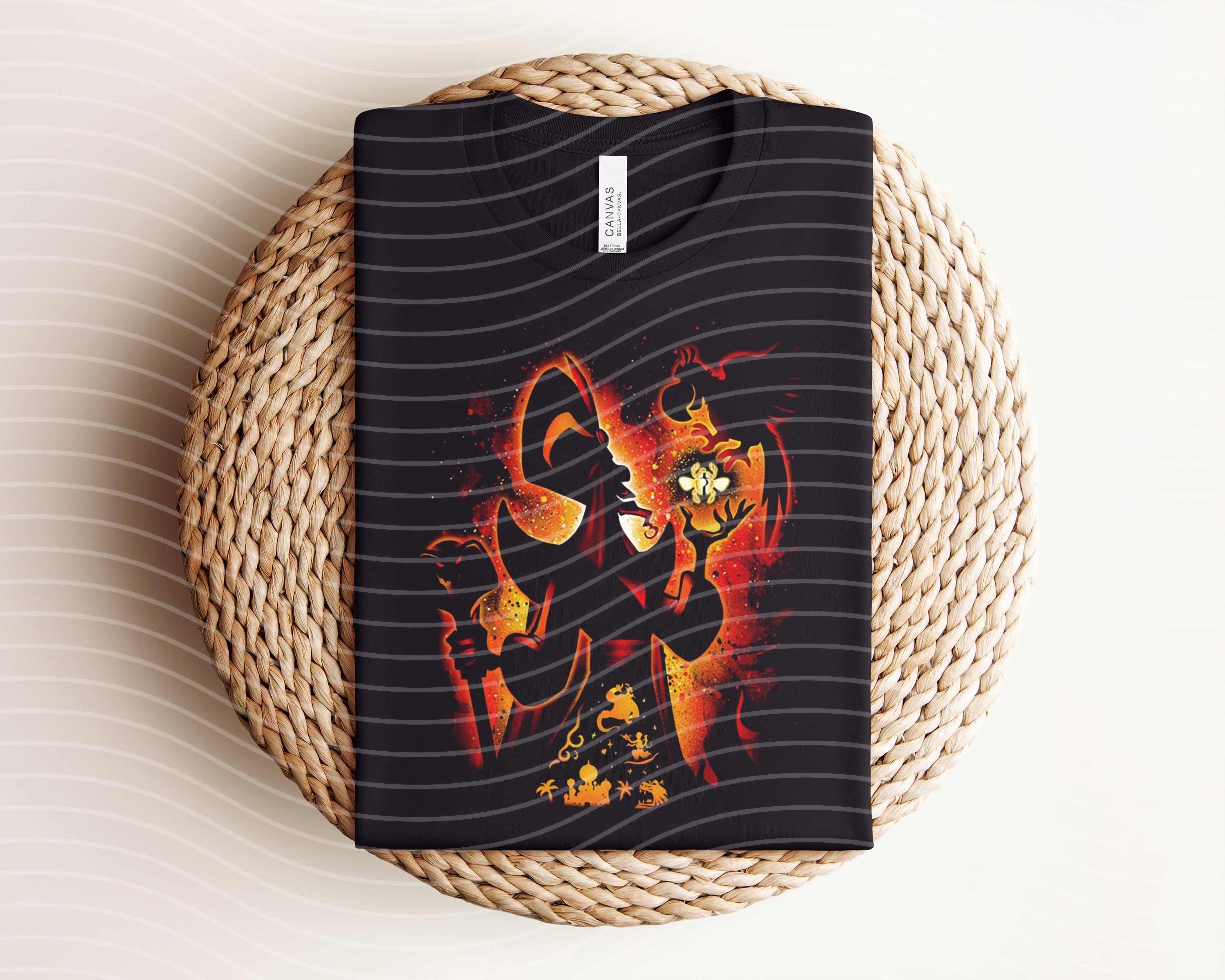 Jafar Dark graphic tee from Anchored Grace Boutique featuring a bold, artistic design on a black cotton t-shirt.