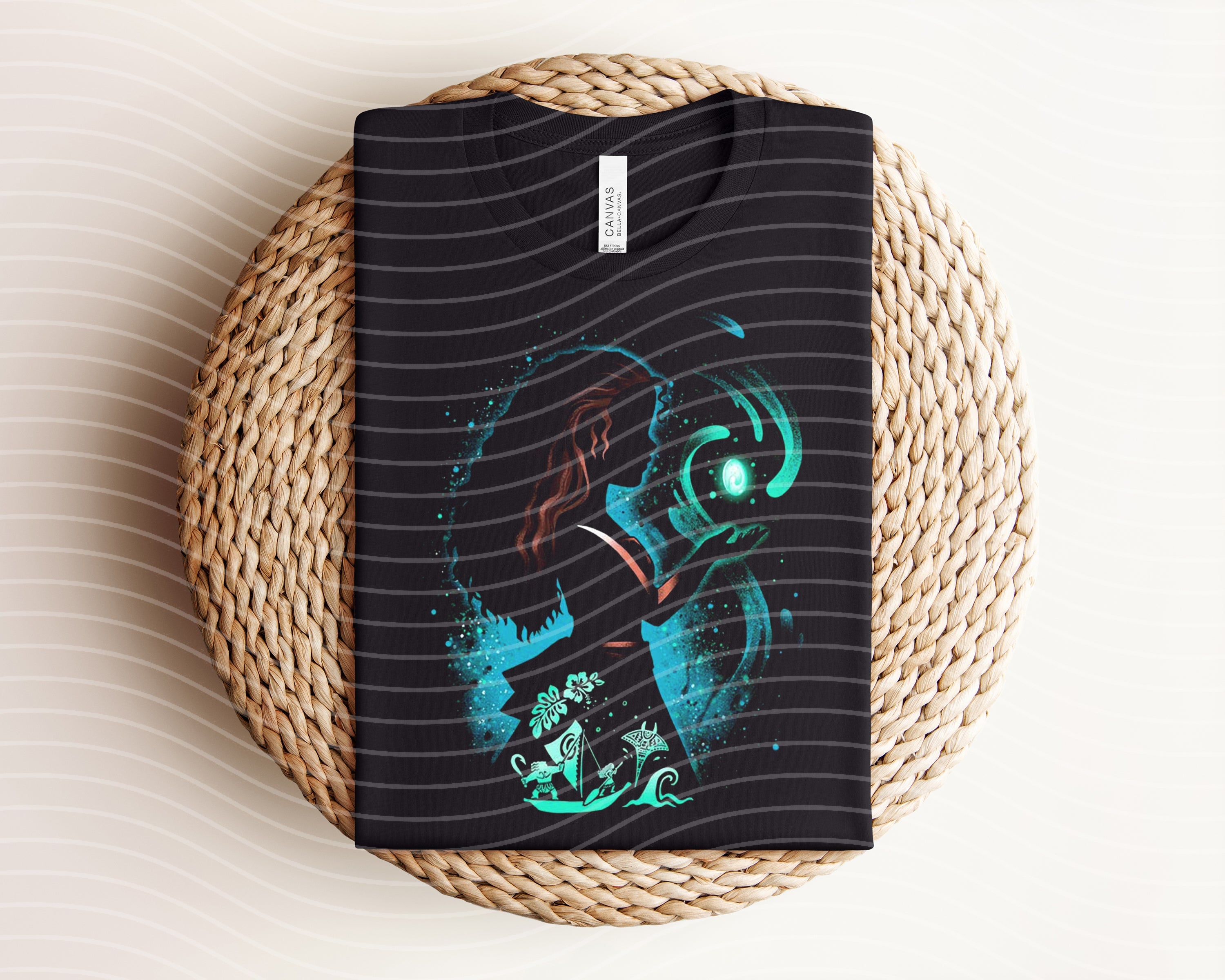 Moana dark graphic tee featuring a vibrant graphic design, casual fit, from Anchored Grace Boutique.