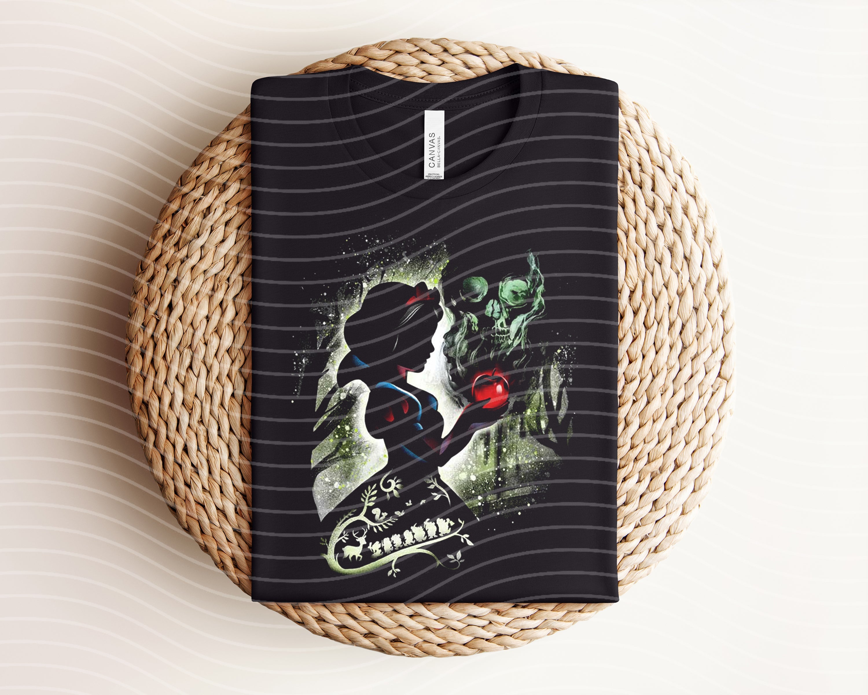 Snow White dark graphic tee from Anchored Grace Boutique featuring a stylish graphic design on black cotton fabric.