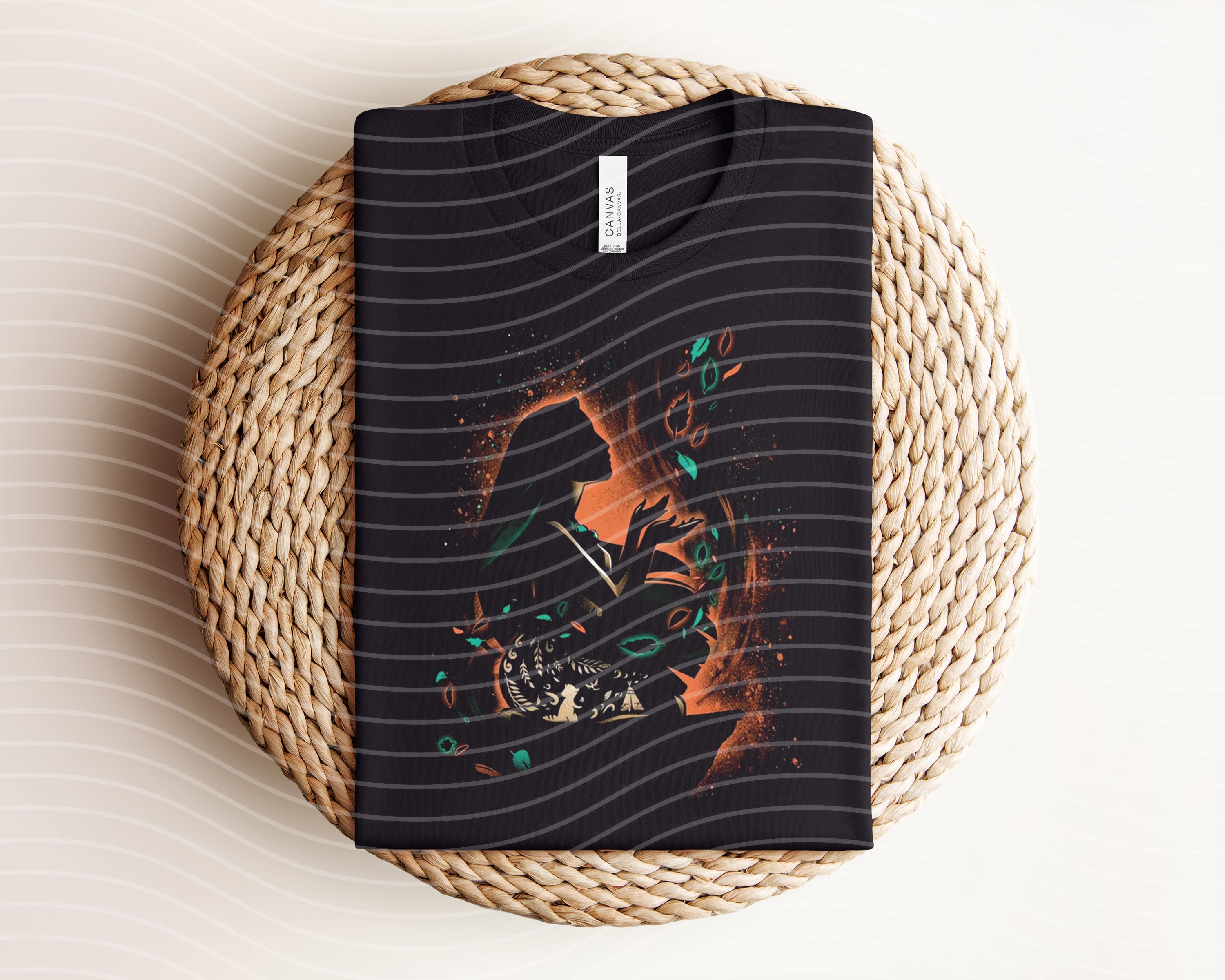Pocahontas dark graphic tee from Anchored Grace Boutique featuring a detailed graphic design on soft black fabric.