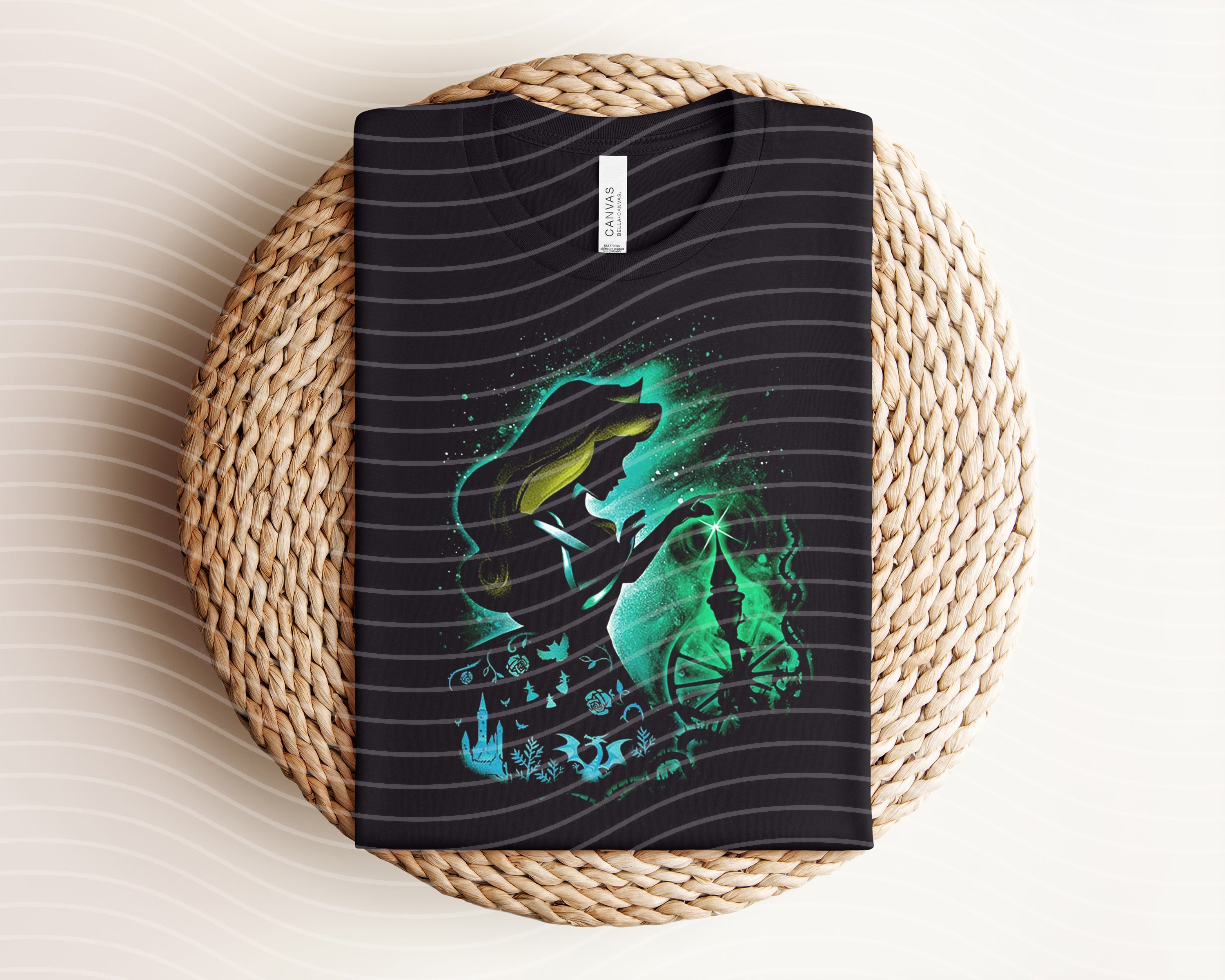 Aurora Dark Graphic Tee by Anchored Grace Boutique featuring a stylish, dark-colored graphic design on a casual tee shirt.