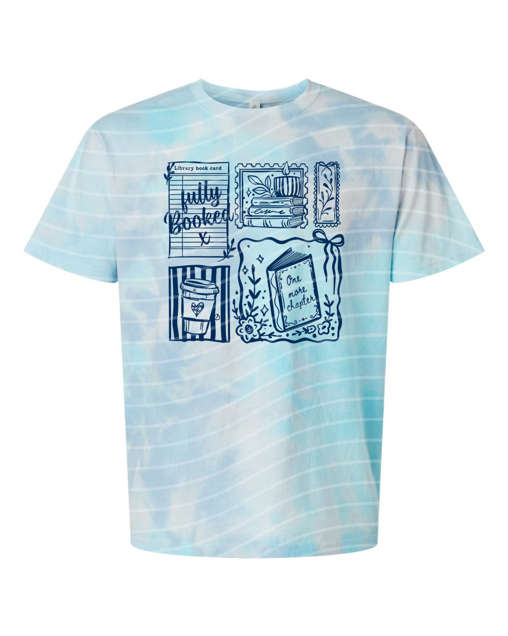 Fully Booked graphic tee by Anchored Grace Boutique featuring a stylish book-themed design on a casual t-shirt.