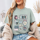 Love Books Stamps graphic tee featuring a printed design of love-themed stamps on a casual cotton t-shirt by Anchored Grace Boutique.