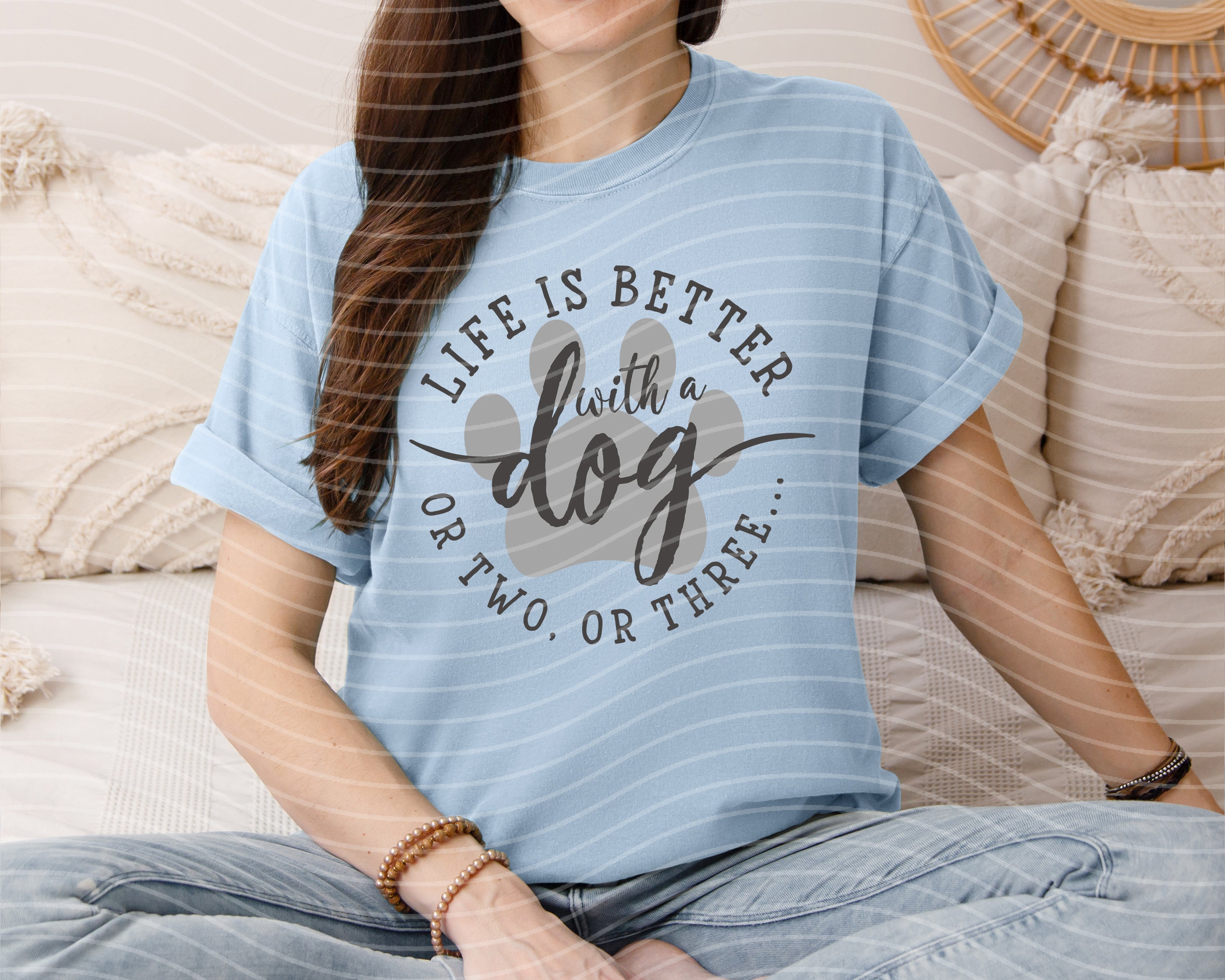 Life is Better With a Dog graphic tee by Anchored Grace Boutique, featuring a stylish cotton t-shirt with dog-themed design.