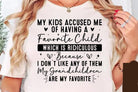 Gray graphic tee from Anchored Grace Boutique with "My Grandchildren are My Favorite" text, casual fit and comfortable style.
