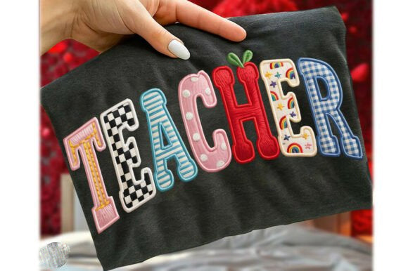 Teacher Faux Applique Graphic Tee by Anchored Grace Boutique, featuring a stylish design on a casual graphic tee for educators.