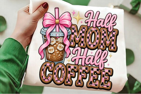 Half Mom Half Coffee graphic tee by Anchored Grace Boutique featuring a casual, stylish design on a comfortable cotton t-shirt.