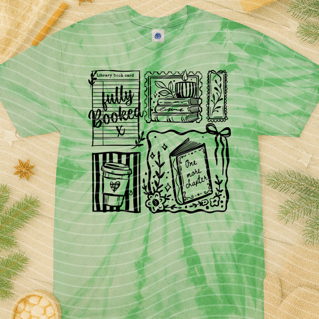 Fully Booked graphic tee from Anchored Grace Boutique featuring a stylish, casual design with book-themed graphic print.