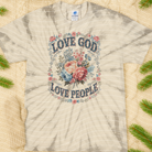 Black graphic tee from Anchored Grace Boutique featuring the message "Love God Love People" in white text.