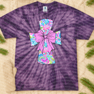 Floral cross graphic tee by Anchored Grace Boutique featuring a colorful floral design on soft cotton fabric.