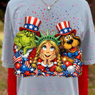 Anchored Grace Boutique graphic tee featuring Mean One and Max design, casual cotton shirt with colorful cartoon-style graphics.