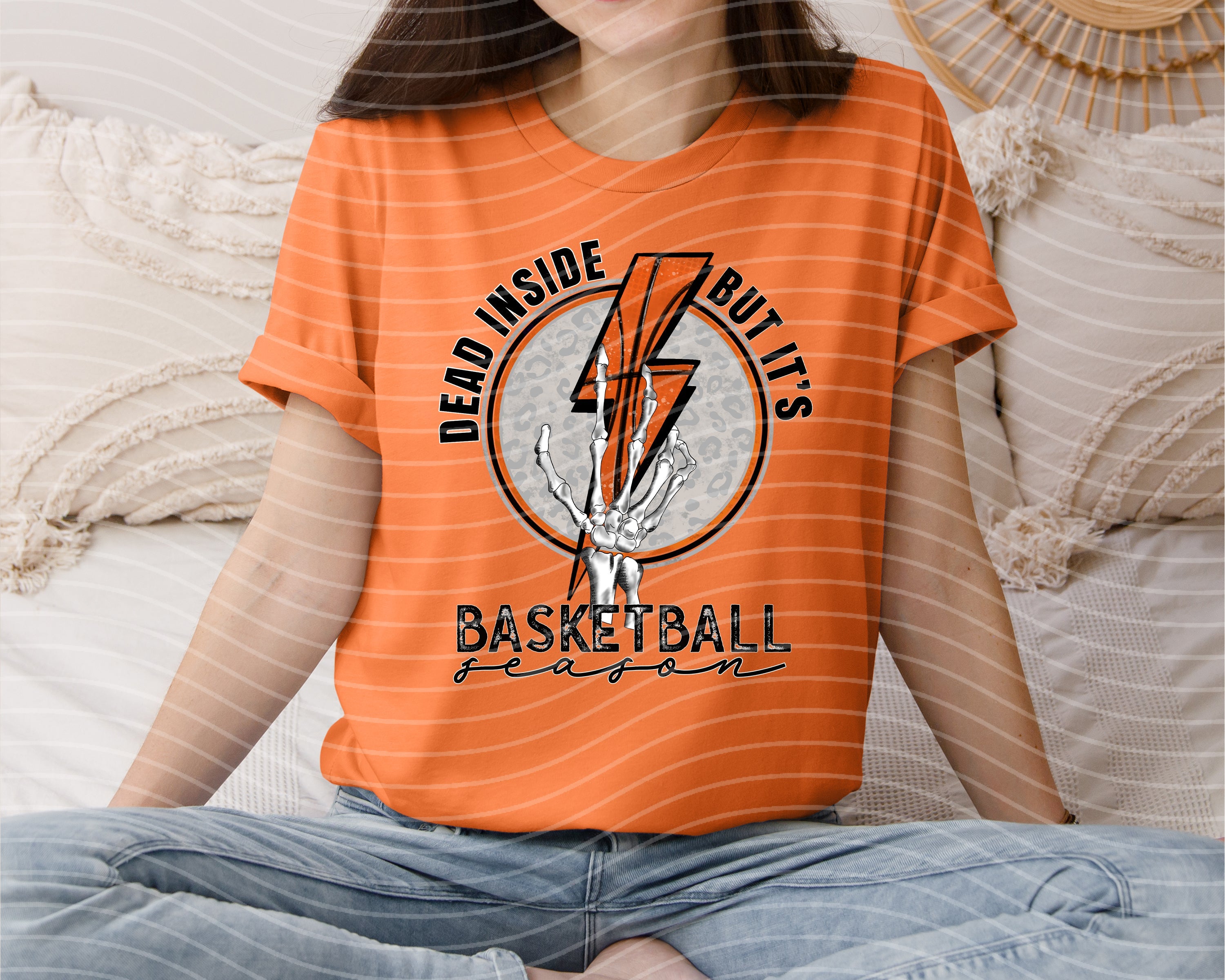 Black graphic tee from Anchored Grace Boutique featuring "Dead Inside But It's Basketball Season" design, casual and stylish for basketball fans.