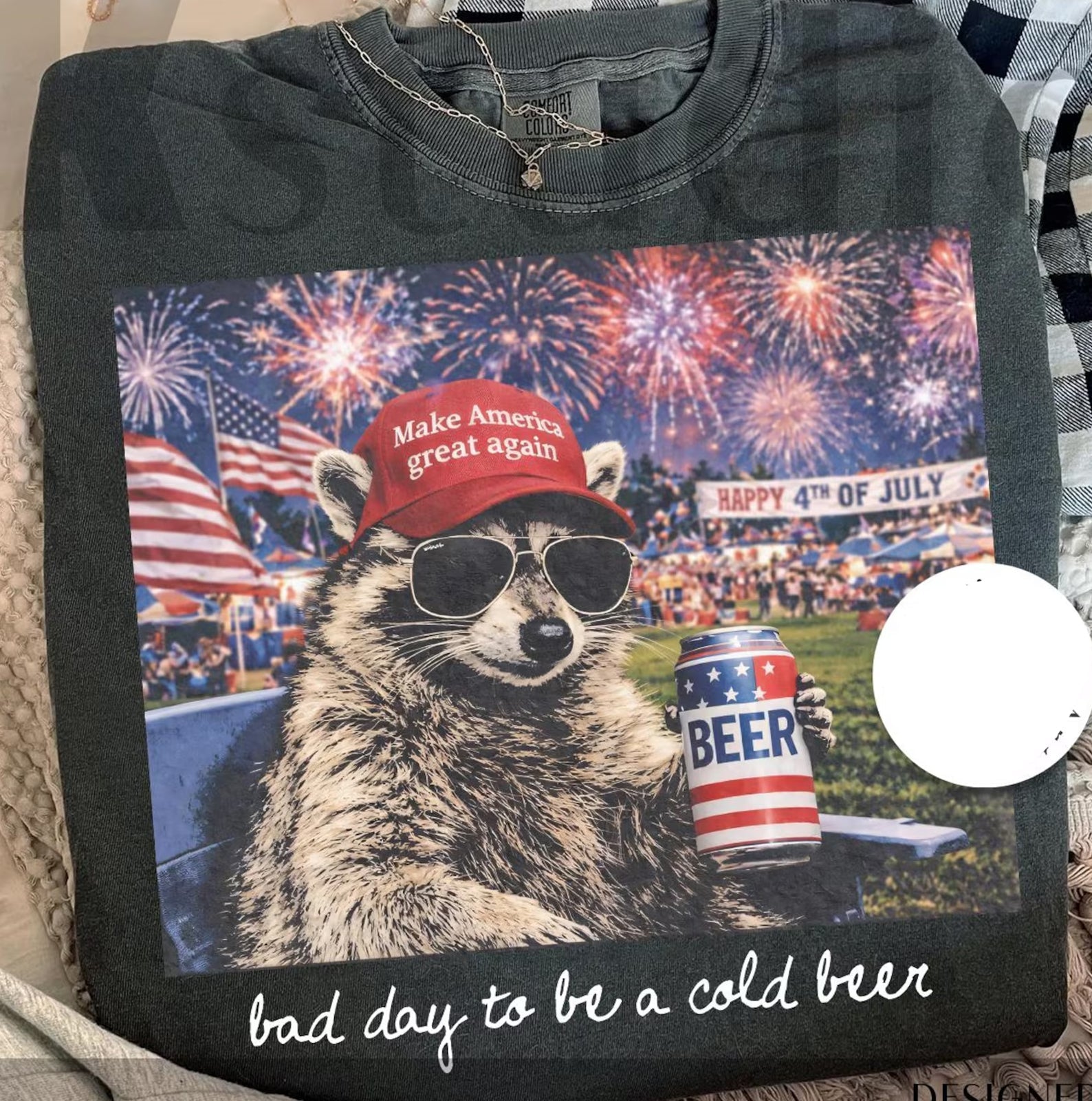 Black graphic tee from Anchored Grace Boutique with "Bad Day to Be a Cold Beer" slogan, casual t-shirt for everyday wear.