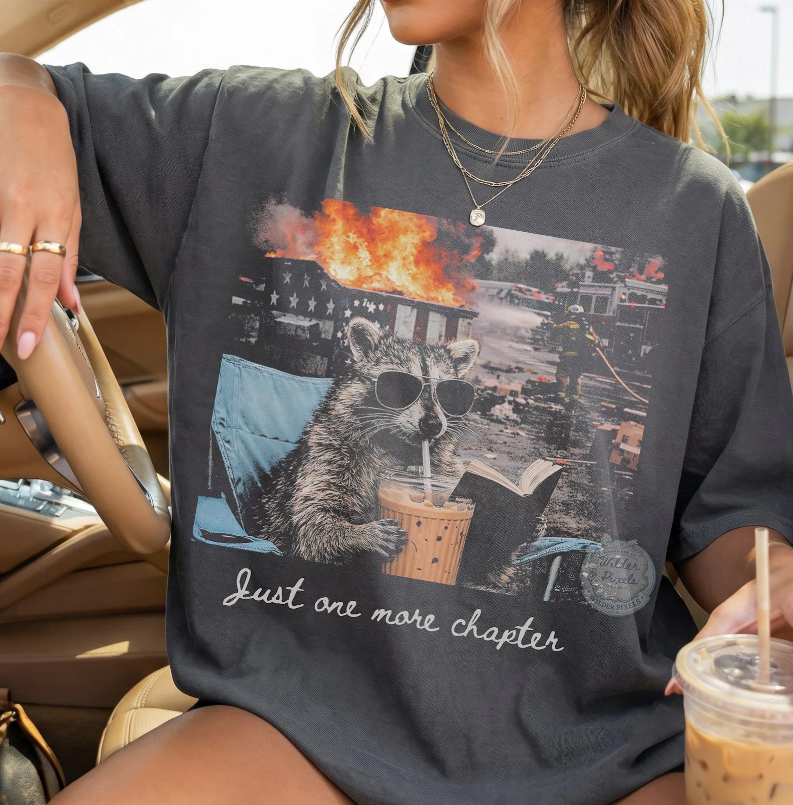 Anchored Grace Boutique graphic tee featuring "Just One More Chapter" design, casual short-sleeve shirt for book lovers.
