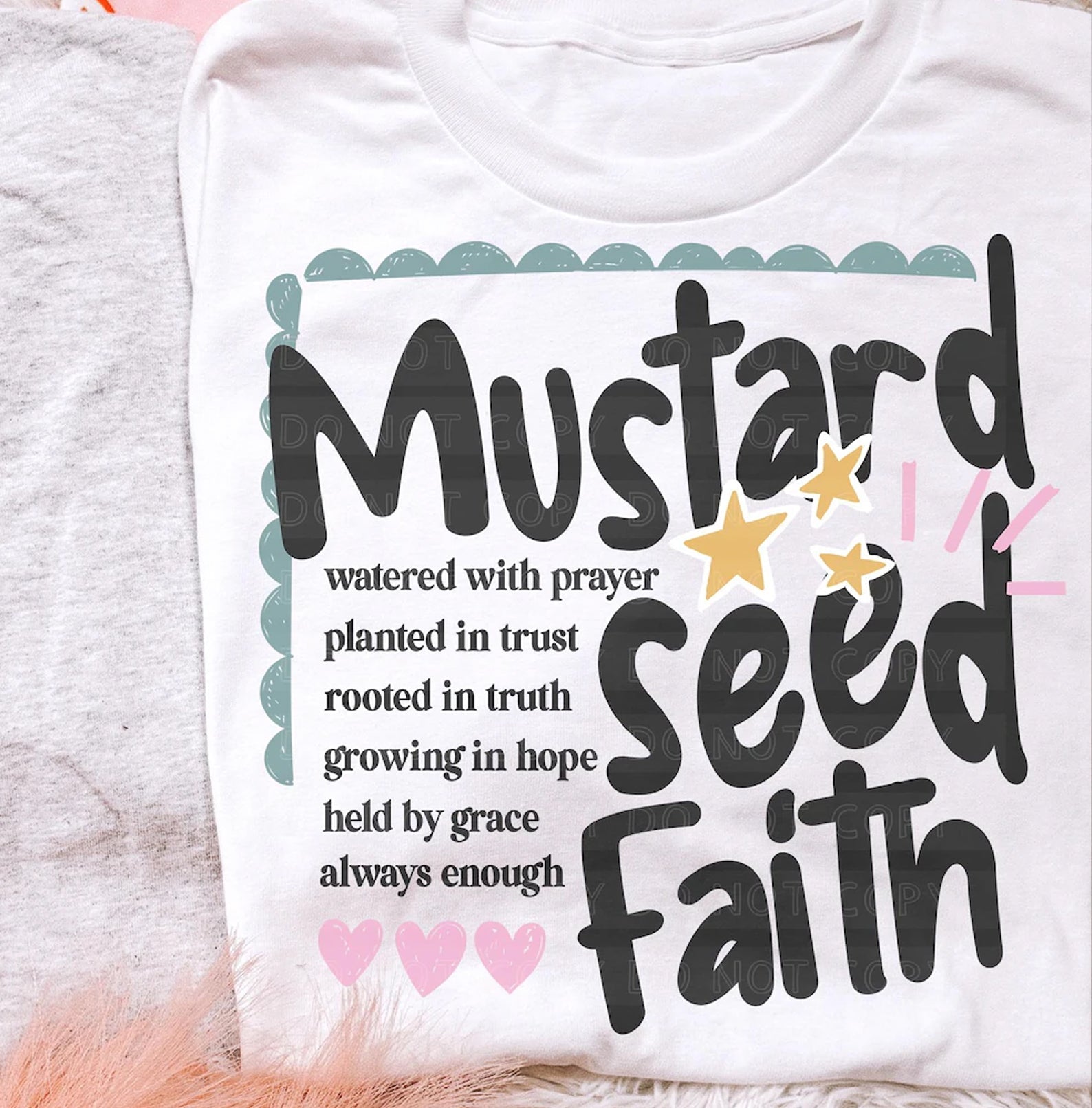 Mustard Seed Faith graphic tee from Anchored Grace Boutique featuring a Christian-inspired design on a casual cotton t-shirt.
