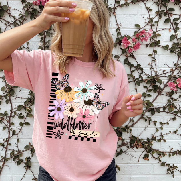 Wildflower Soul graphic tee by Anchored Grace Boutique, featuring a colorful floral design on a casual cotton t-shirt.