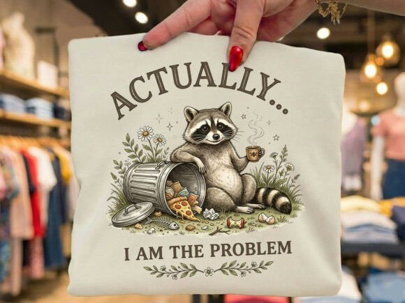 Actually I am the Problem graphic tee by Anchored Grace Boutique, shown in black with white text on a casual t-shirt.