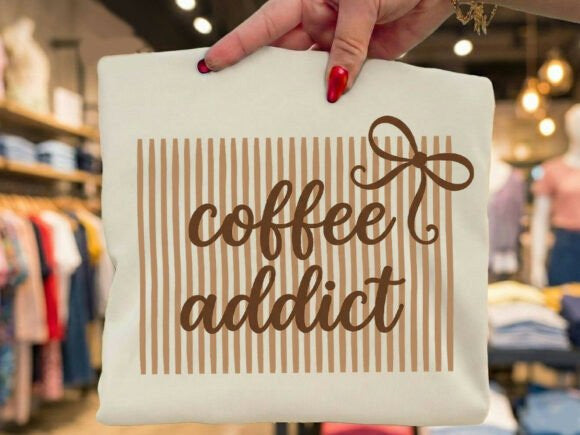 Coffee Addict graphic tee by Anchored Grace Boutique, casual cotton t-shirt with coffee cup design and trendy style.