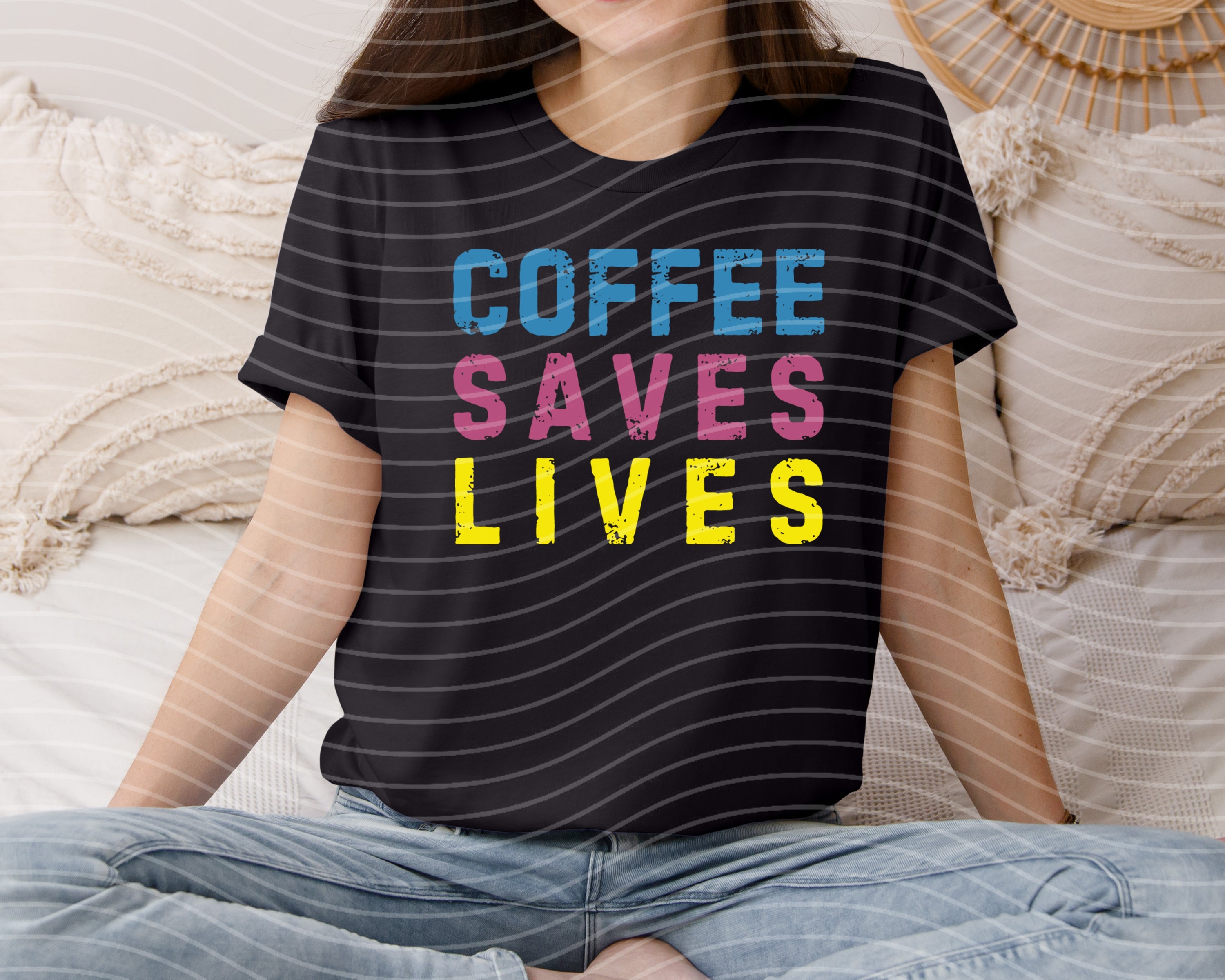 Coffee Saves Lives graphic tee by Anchored Grace Boutique, featuring a stylish design on a casual t-shirt.