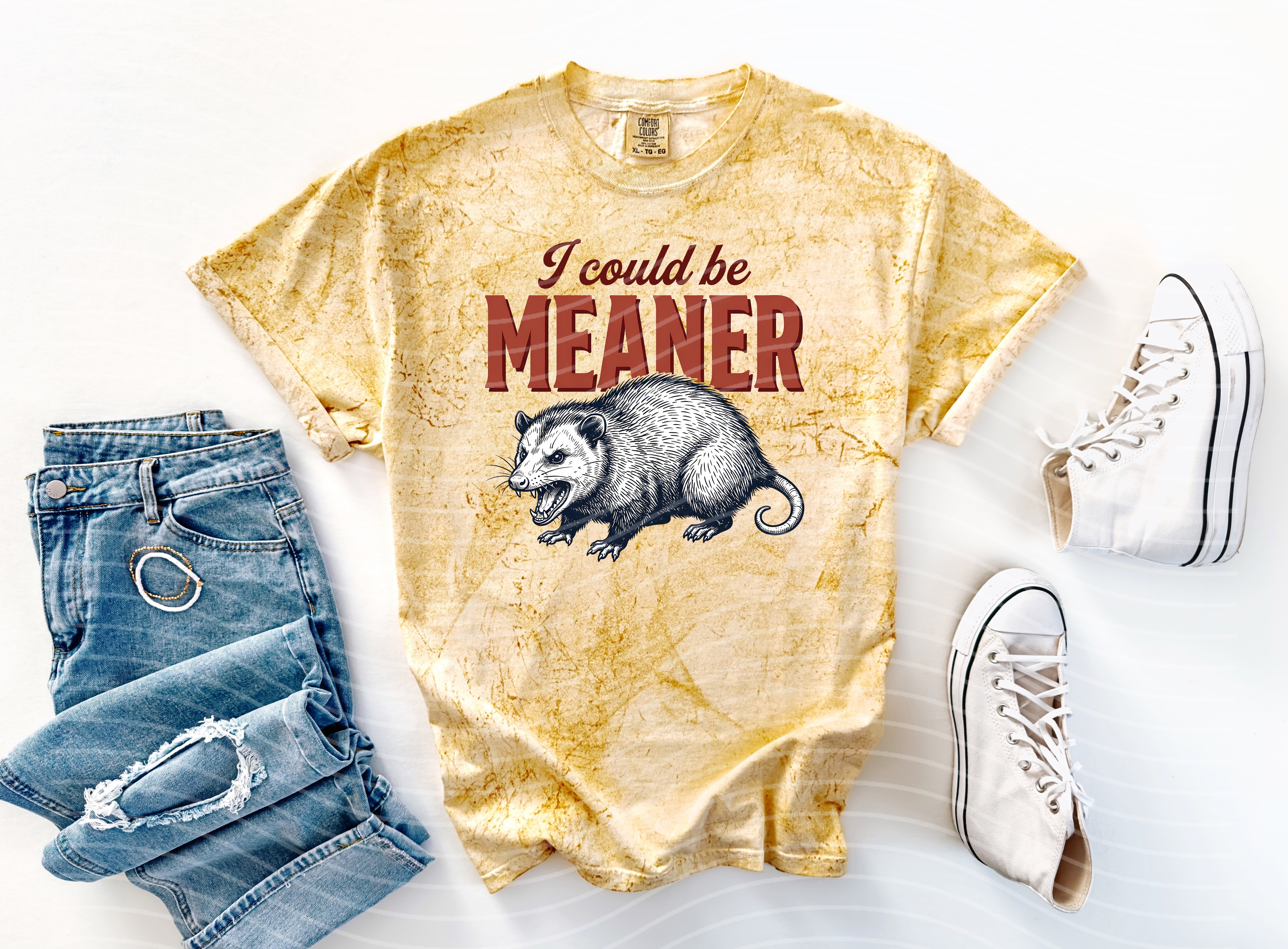 Black graphic tee from Anchored Grace Boutique with bold "I Could Be Meaner" text, casual fit, and modern style.