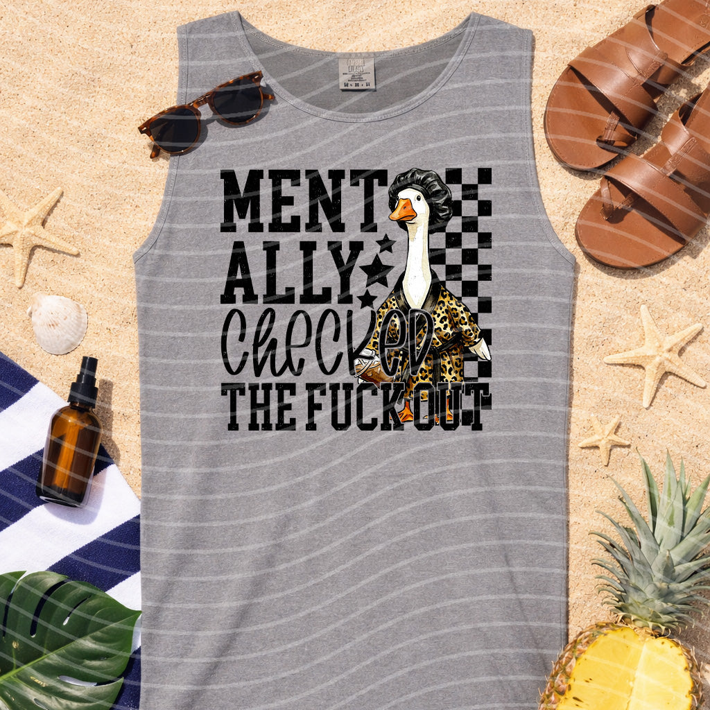 Mentally Checked Out graphic tee by Anchored Grace Boutique, featuring a casual black t-shirt with a playful design and relaxed fit.