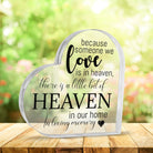 Acrylic memorial heart with "Heaven In Our Home" inscription in a gift box, from The Wind Chime Co, suitable for remembrance.