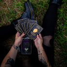 Gold Crystal Affirmations Golden Aura Edition card deck by Moonstruck Crystals, featuring elegant gold and crystal-themed designs.